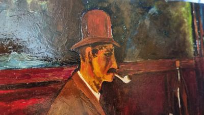 Paul Cézanne (d’après), Joueurs de cartes, huile sur panneau, copie 1950 2