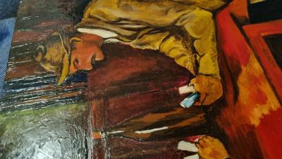 Paul Cézanne (d’après), Joueurs de cartes, huile sur panneau, copie 1950 2