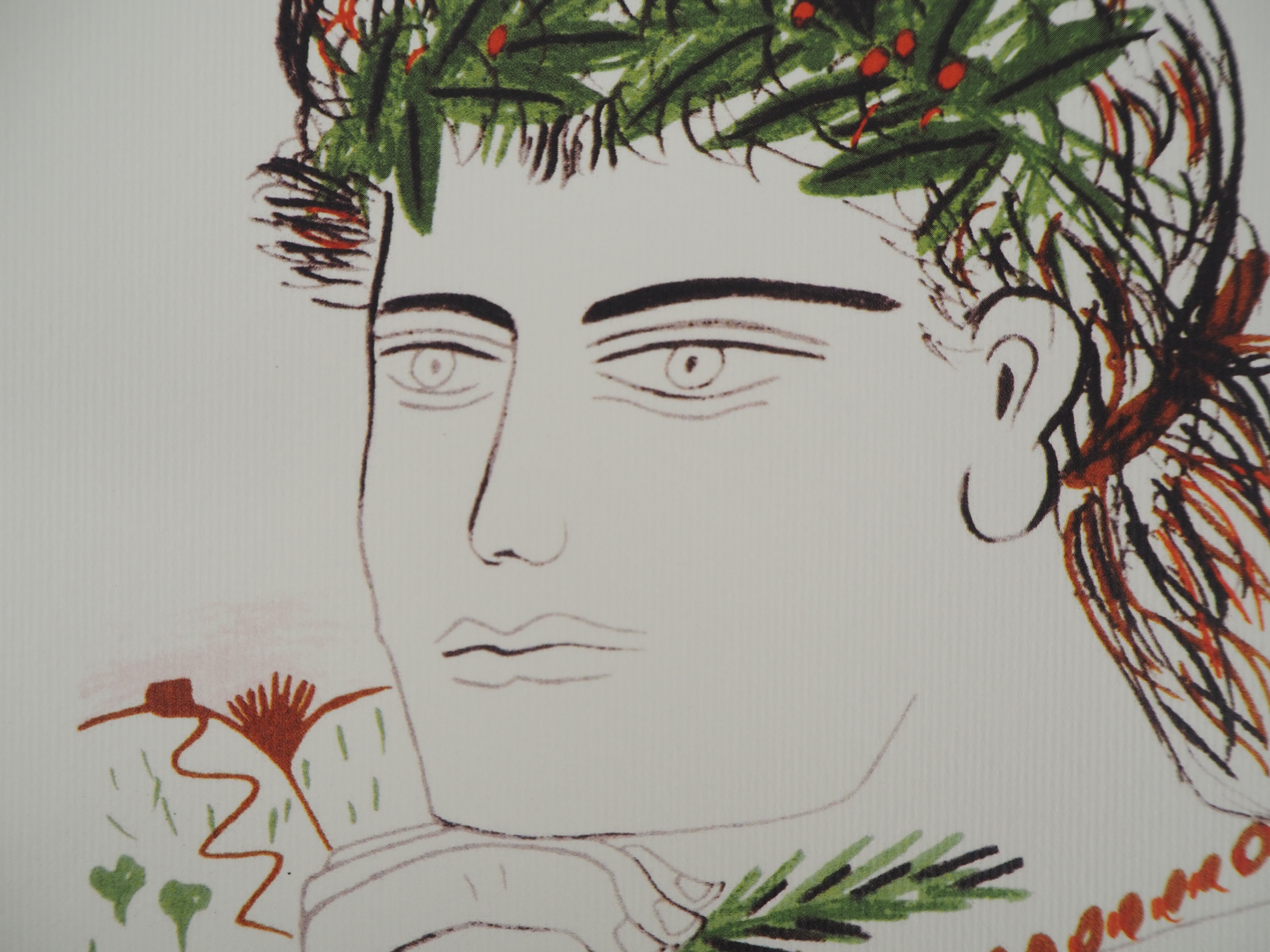 Lithographie Originale Alekos FASSIANOS - Jeune Homme à La Couronne D'olivier - Signée