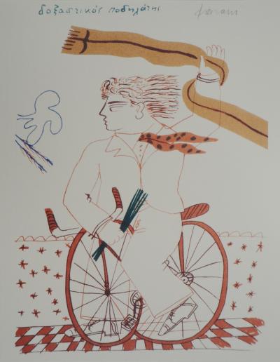 Alekos FASSIANOS : Homme élégant à vélo, Lithographie signée 2