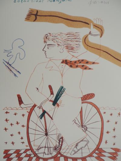 Alekos FASSIANOS : Homme élégant à vélo, Lithographie signée 2