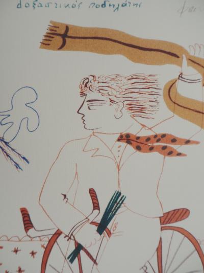 Alekos FASSIANOS : Homme élégant à vélo, Lithographie signée 2