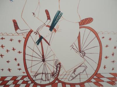 Alekos FASSIANOS : Homme élégant à vélo, Lithographie signée 2
