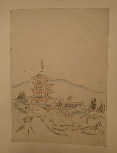 Léonard Foujita - Le sanctuaire, 1927 - Eau-forte coloris de Jacomet