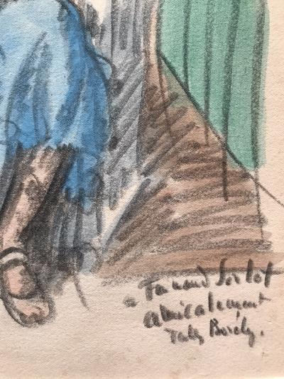 Jules BORÉLY - Femme assise - Aquarelle et fusain signé 2