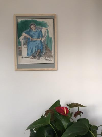 Jules BORÉLY - Femme assise - Aquarelle et fusain signé 2