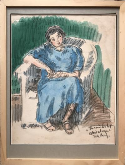 Jules BORÉLY - Femme assise - Aquarelle et fusain signé 2