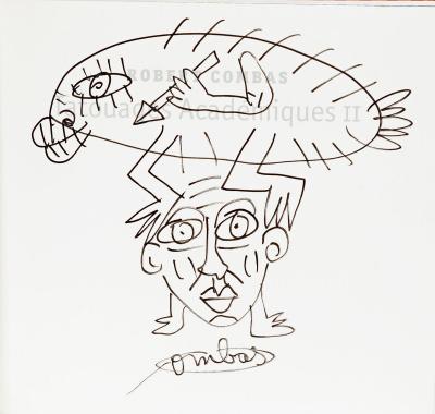 Robert COMBAS - Self-portrait and fantastic creature, 2006 - Original drawing, signed 2