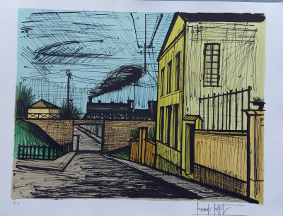 Bernard Buffet  - Paysage  à la  locomotive, 1986  - Lithographie originale, signée au crayon et justifiée EA 2