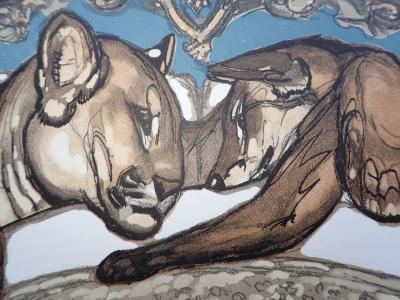 Paul JOUVE - L’amour du lion et du renard - Gravure sur bois 2