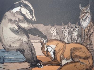 Paul JOUVE - Le blaireau et le renard - Gravure sur bois 2