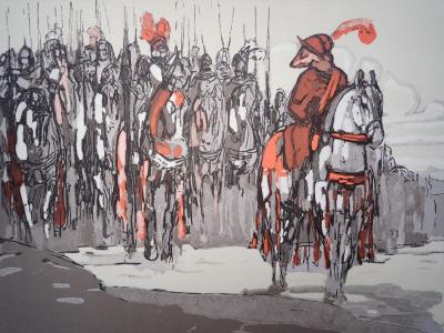 Paul JOUVE - Le renard devant le bataillon - Gravure sur bois