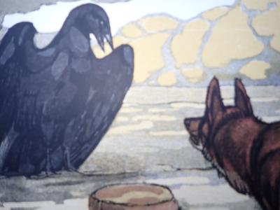 Paul JOUVE - Le renard et le corbeau - Gravure sur bois 2