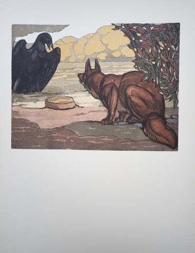 Paul JOUVE - Le renard et le corbeau - Gravure sur bois 2
