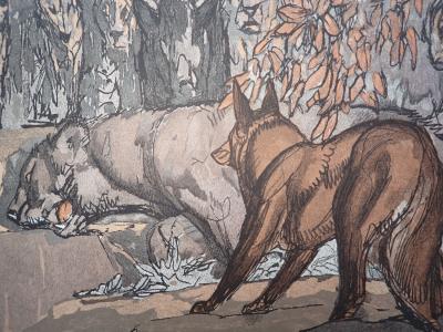 Paul JOUVE - Le renard et le rechigné - Gravure sur bois 2