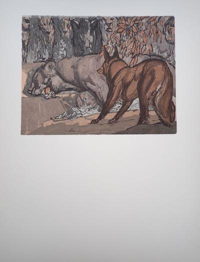 Paul JOUVE - Le renard et le rechigné - Gravure sur bois 2