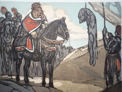 Paul JOUVE - Le roi devant le trophée - Gravure sur bois 2