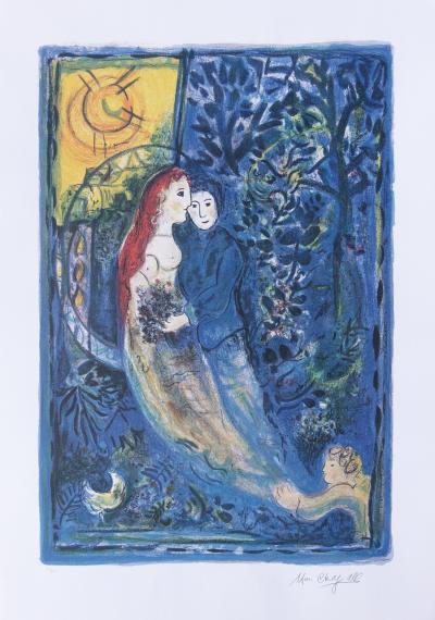 Marc CHAGALL : Les mariés - Lithographie signée