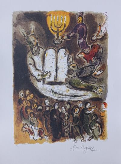 Marc CHAGALL : Moïse et les tables de la loi, Lithographie signée