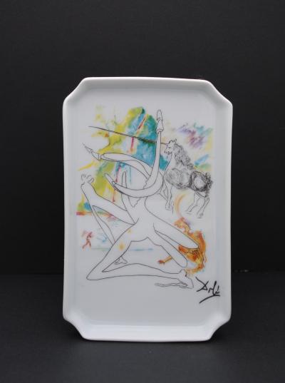 Salvador DALI  : L’unicorne Laser et le rhinoceros cosmique, 1989 - porcelaine signée 2
