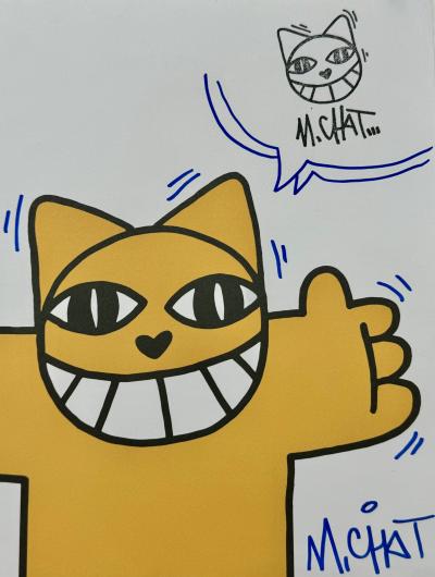 M.Chat- Chat jaune - Technique mixte sur papier - 2019 - Signée 2