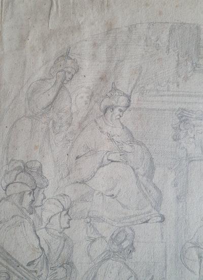 Eugène Devéria  (attribué à) - scène du moyen âge étude  - dessin original 2