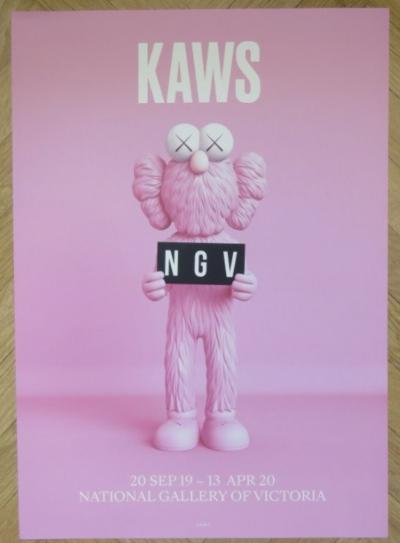 KAWS - Affiche originale d’exposition (version rose) - NGV Melbourne - 2019 2
