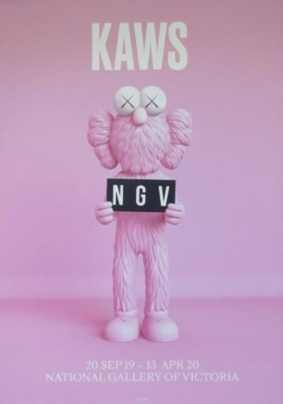 KAWS - Affiche originale d’exposition (version rose) - NGV Melbourne - 2019 2