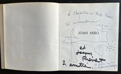 Joan MIRÓ - Dessin original signé dédicaces signées de PREVERT et de  RIBEMONT-DESSAIGNES 2