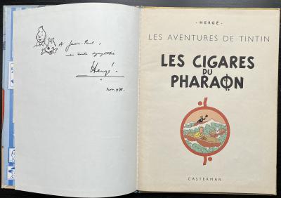 HERGE – Original drawing dedication on Tintin album – The Pharaoh’s cigars 2