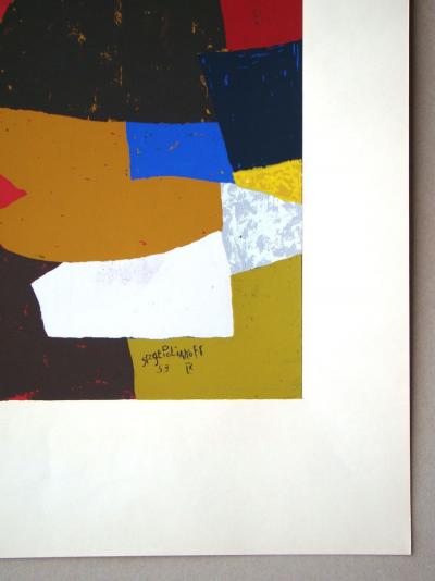 Serge POLIAKOFF - Composition brune, ocre, blanche et rouge, 1953 - Sérigraphie originale signée et datée 2