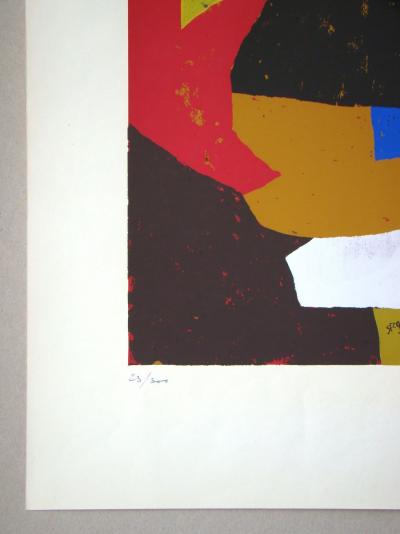 Serge POLIAKOFF - Composition brune, ocre, blanche et rouge, 1953 - Sérigraphie originale signée et datée 2