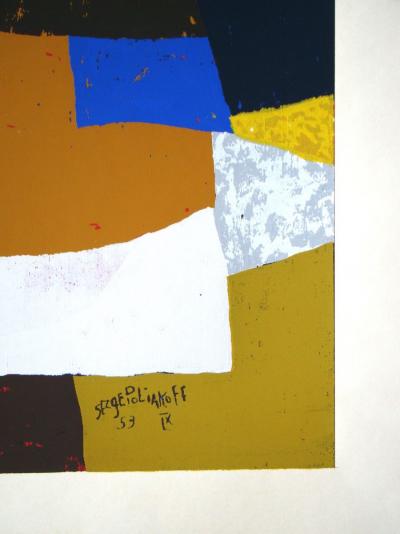 Serge POLIAKOFF - Composition brune, ocre, blanche et rouge, 1953 - Sérigraphie originale signée et datée 2