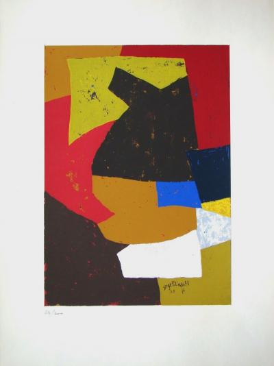Serge POLIAKOFF - Composition brune, ocre, blanche et rouge, 1953 - Sérigraphie originale signée et datée 2