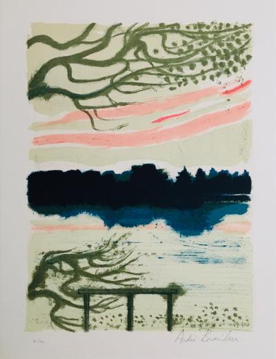 André BRASILIER - Young woman with a rose - Original lithograph