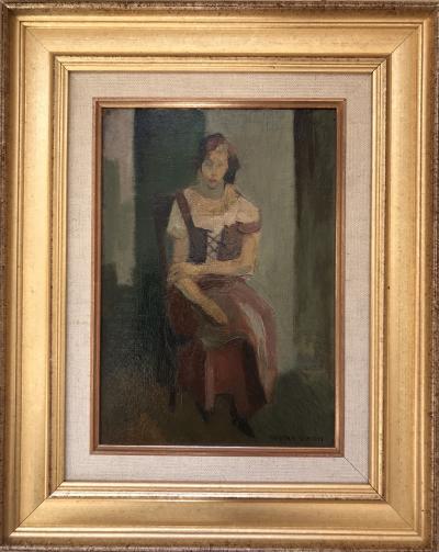 Robert SIMON - Jeuné fille assise,1950 - Huile sur panneau signée 2