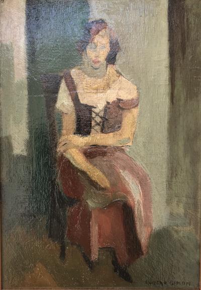 Robert SIMON - Jeuné fille assise,1950 - Huile sur panneau signée 2