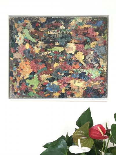 René MARIE - Composition , 1956 - Huile sur toile marouflé sur manneau signée 2