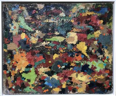 René MARIE - Composition , 1956 - Huile sur toile marouflé sur manneau signée 2