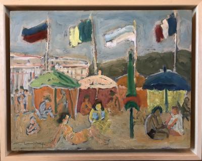 Fernand LARUE - La plage de Deauville - Huile sur toile signée