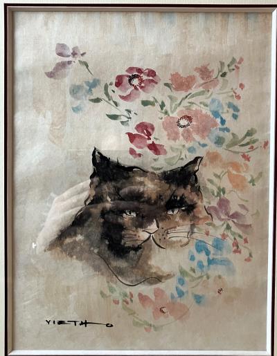Claude Viet Hô - Fleurs de chat, 1967, aquarelle