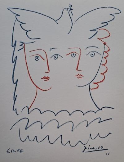 Pablo Picasso (d’après) - Les deux visages à la colombe - Impression d’art signée