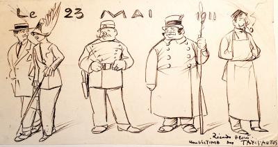 Ricardo Flores, Une victime des taxis autos , dessin signé, 1911 2