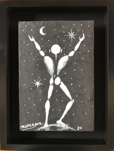 Jérôme MESNAGER - Planète terre ,2021- Acrylique sur ardoise signée 2
