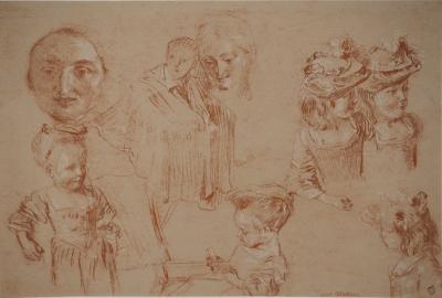 Antoine WATTEAU (d’après) - Croquis de fillette, Lithographie signée 2