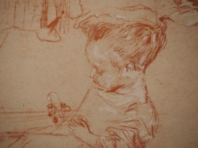 Antoine WATTEAU (d’après) - Croquis de fillette, Lithographie signée 2