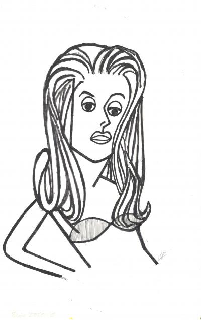 Anonyme : Caricature de Catherine Deneuve - dessin au marqueur monogrammé 2