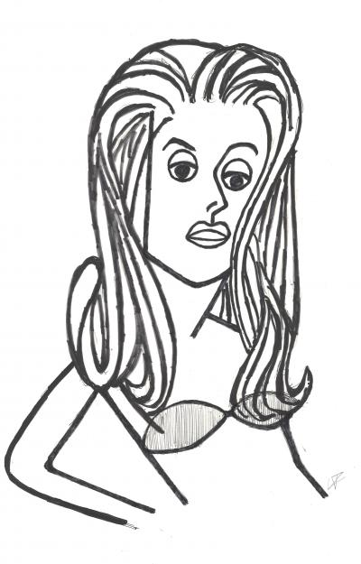 Anonyme : Caricature de Catherine Deneuve - dessin au marqueur monogrammé 2
