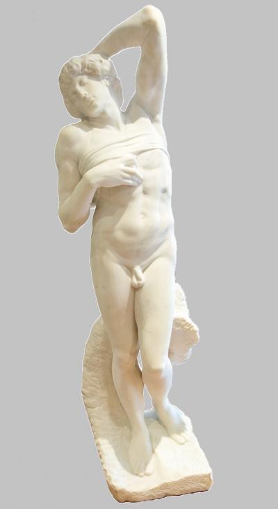 Hiram Powers Lo schiavo morente da Michelangelo - marmo bianco di Carrara del XIX secolo - firmato