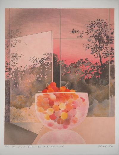 Pierre GARCIA-FONS : Cerises sur fenêtre ouverte - Lithographie originale signée et dédicacée 2